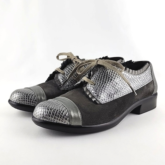 NAOT Yama Silver  Cap Toe Leather Suede Oxford Lace Up Shoes Size 37 - Picture 4 of 15